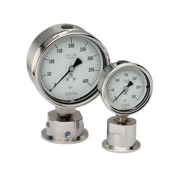 Pressure Gauge, -30 to 0 inHg psi, 4 in Dial, Bottom Location, 304 Stainless Steel Case Material